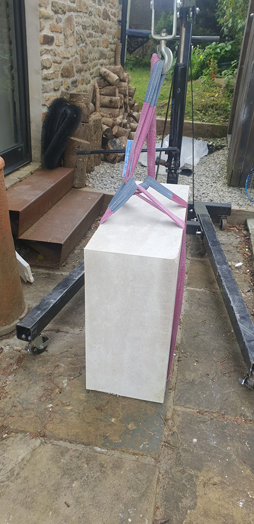 300kg limestone block being moved for carving
