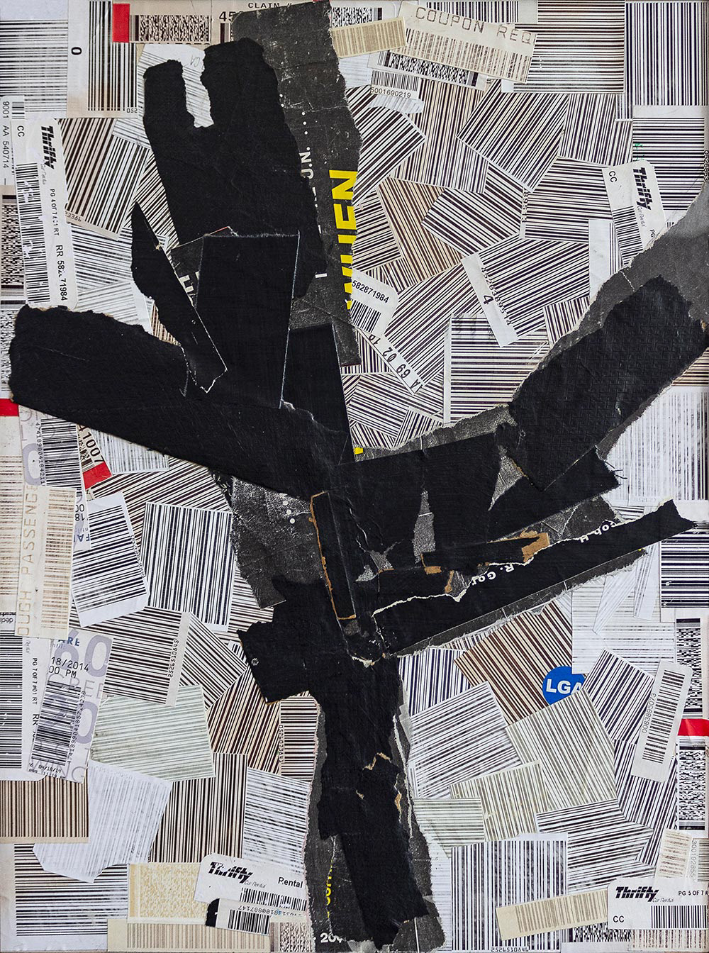 Black Flag, 20" x 16" collage on wood panel