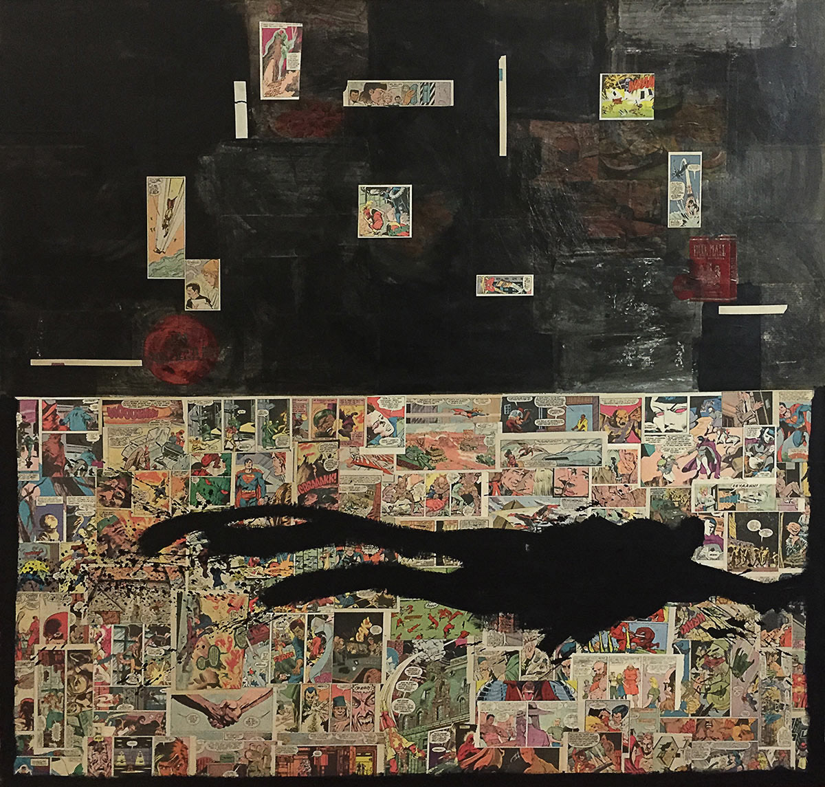 Comic Noire 1, 4' x 4', collage on masonite.