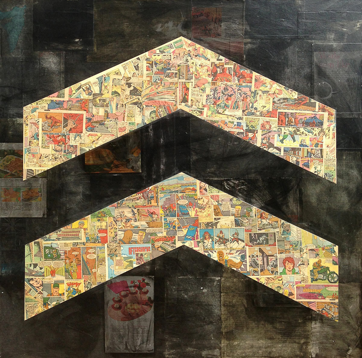 Inverted Chevron, 4' x 4', collage on masonite.