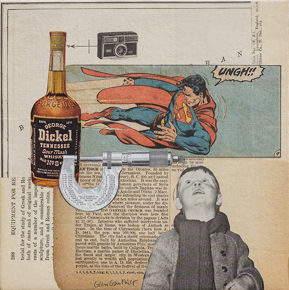 Up, 8" x 8", collage on art board