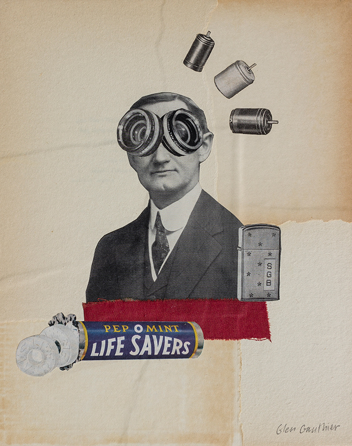 Goggles, 10" x 8", collage on art board
