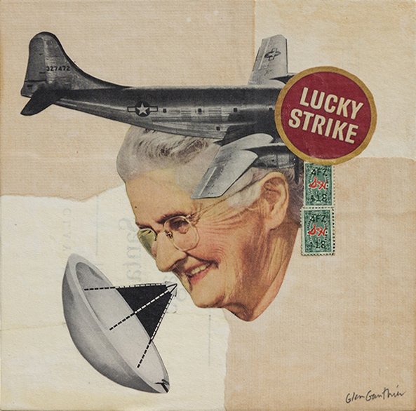 Lucky Strike, 8" x 8", collage on art board