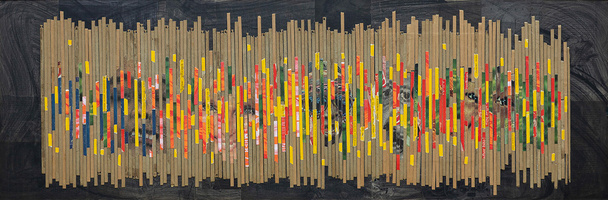 Non-Linear Memory, 15" x 48" collage on masonite
