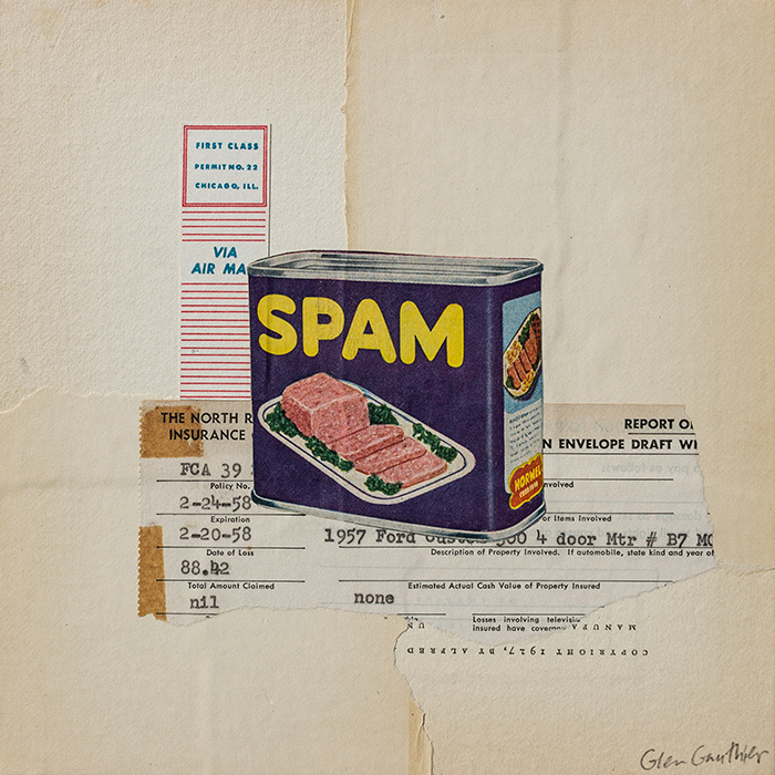 Processed, 8" x 8", collage on art board