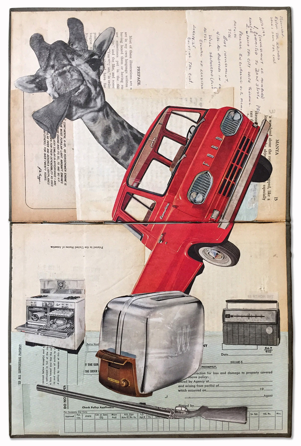 Part of a Balanced Breakfast, 10" x 16", collage on book covers.