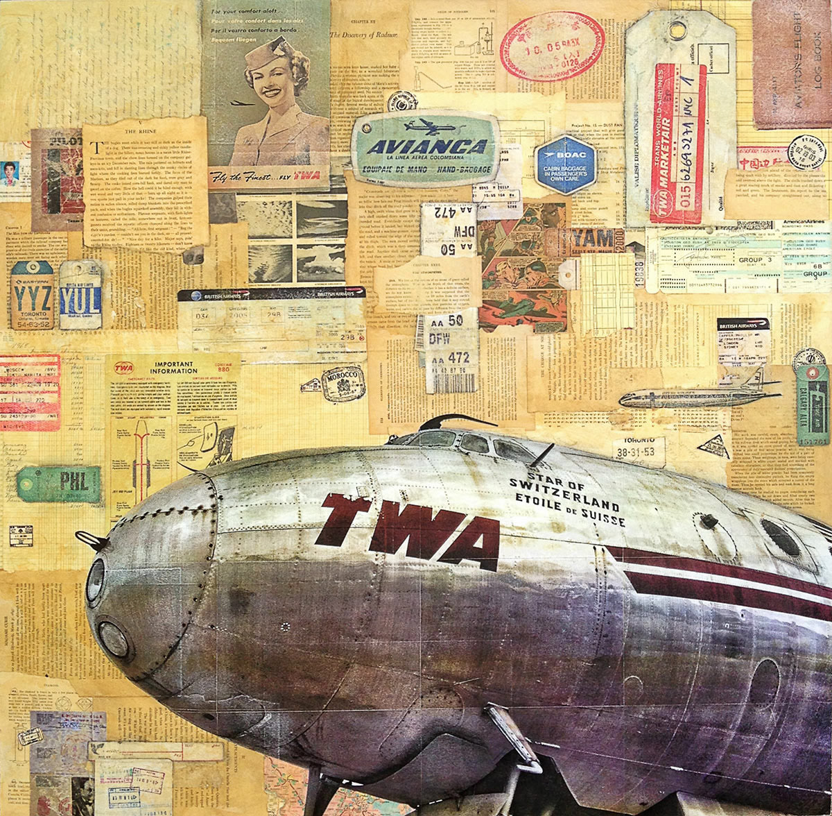 Etoile de Suisse, 3' x 3', collage on masonite.