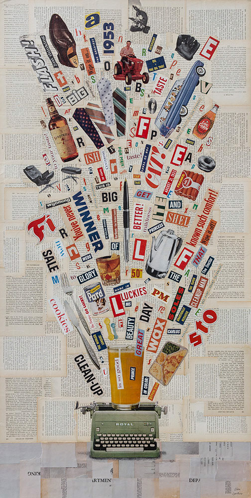 Wordsmith, 4' x 2', collage on masonite.