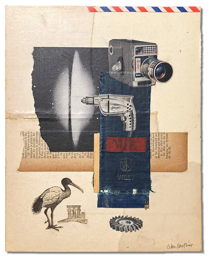 Hawking, 10"x8", collage on canvas board.