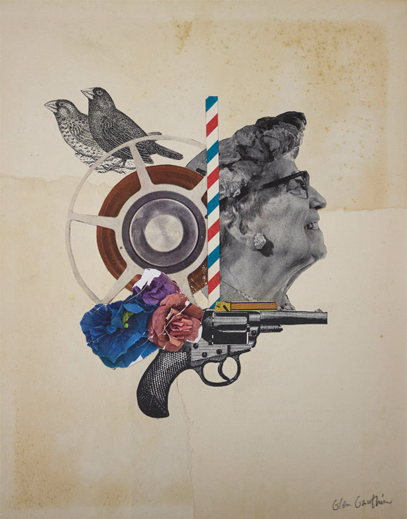 Granny Get Your Gun, 8" x 10", collage on art board.