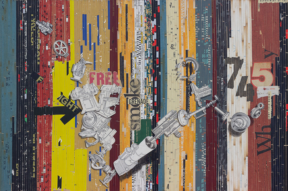 Fragile Machinery, 24" x 36" collage on masonite