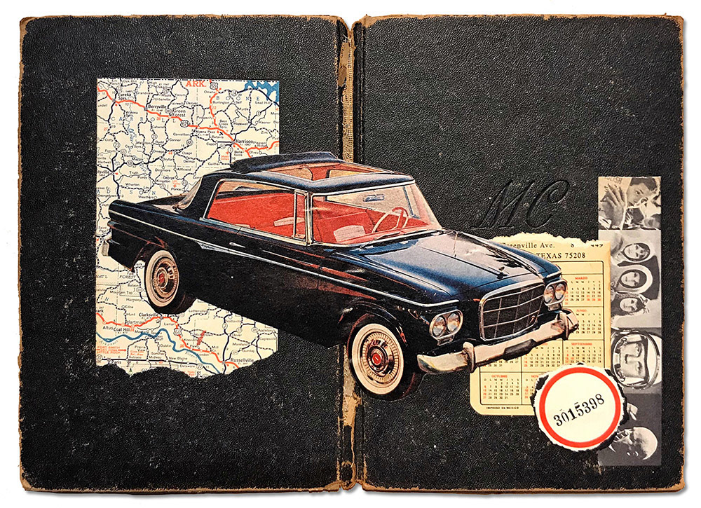 3015398, 8"x11", collage on book cover.