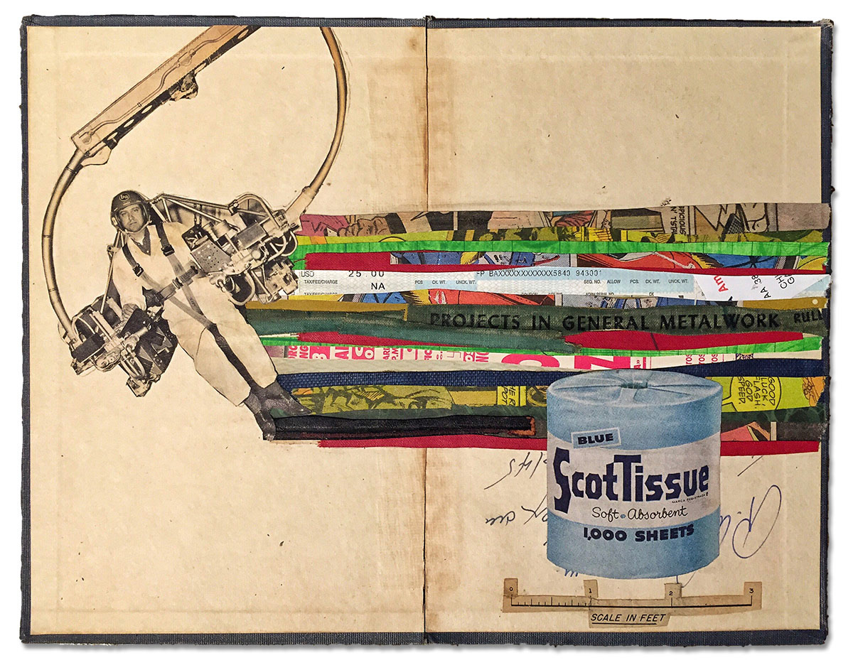 Crop Dusting, 12" x 8", collage on book covers.