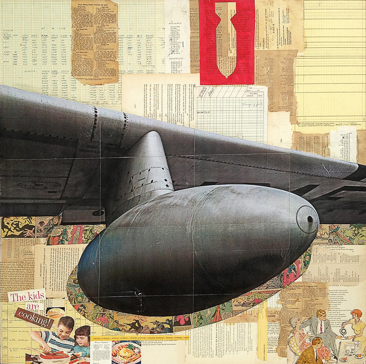 The Kids are Cooking, 3' x 3', collage on masonite.