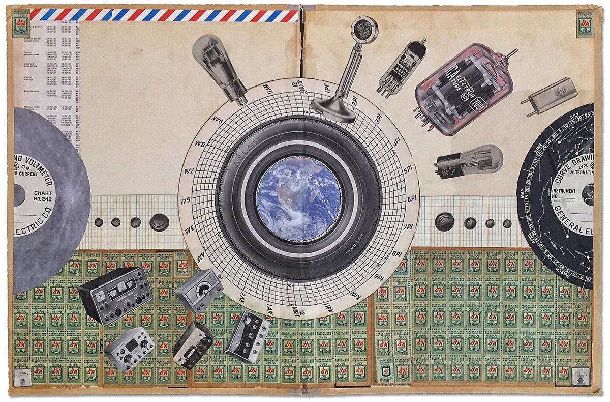 Hotel Alpha Mike, 20" x 13", collage on book covers.
