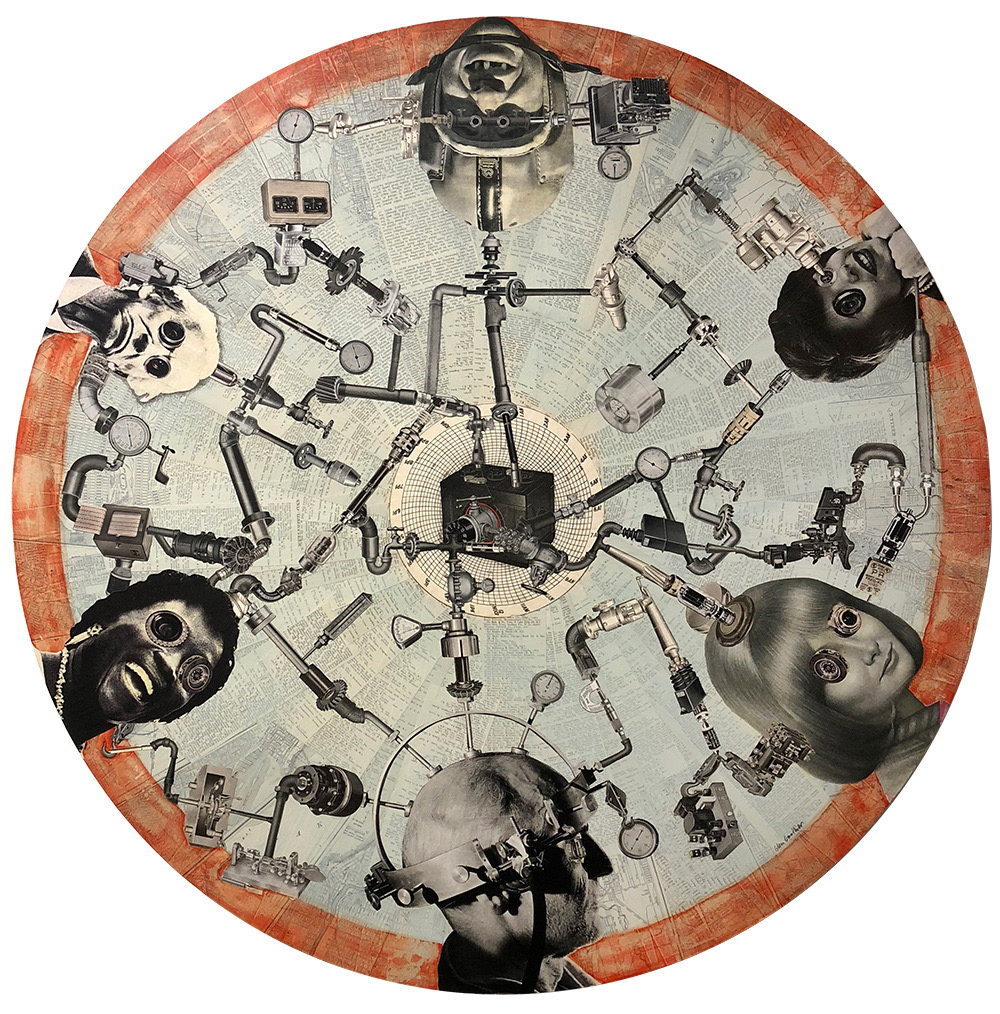 Manifold Wisdom, 36" diameter collage on masonite.