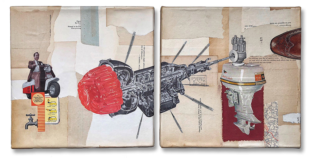 Acupuncture, 10"x20"x1", diptych collage on canvas.
