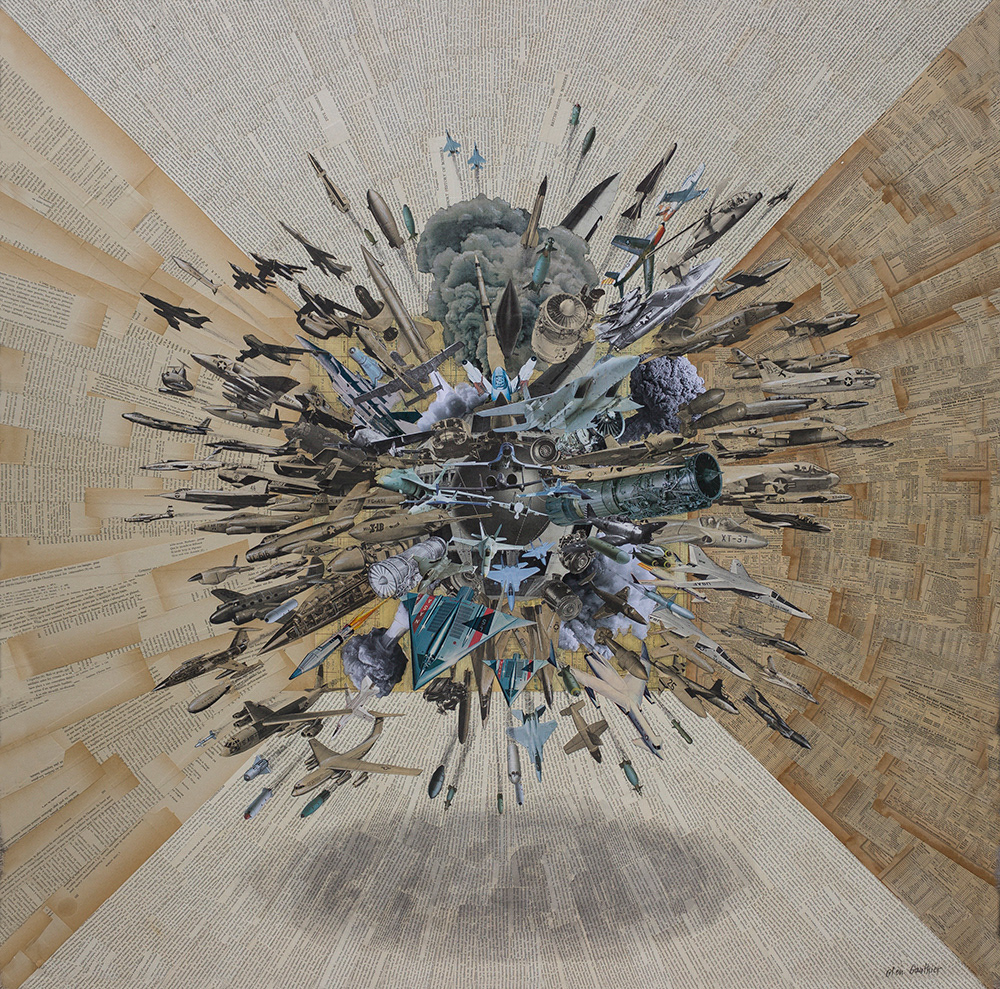 War Machine, 4' x 4', collage on masonite. Buy
