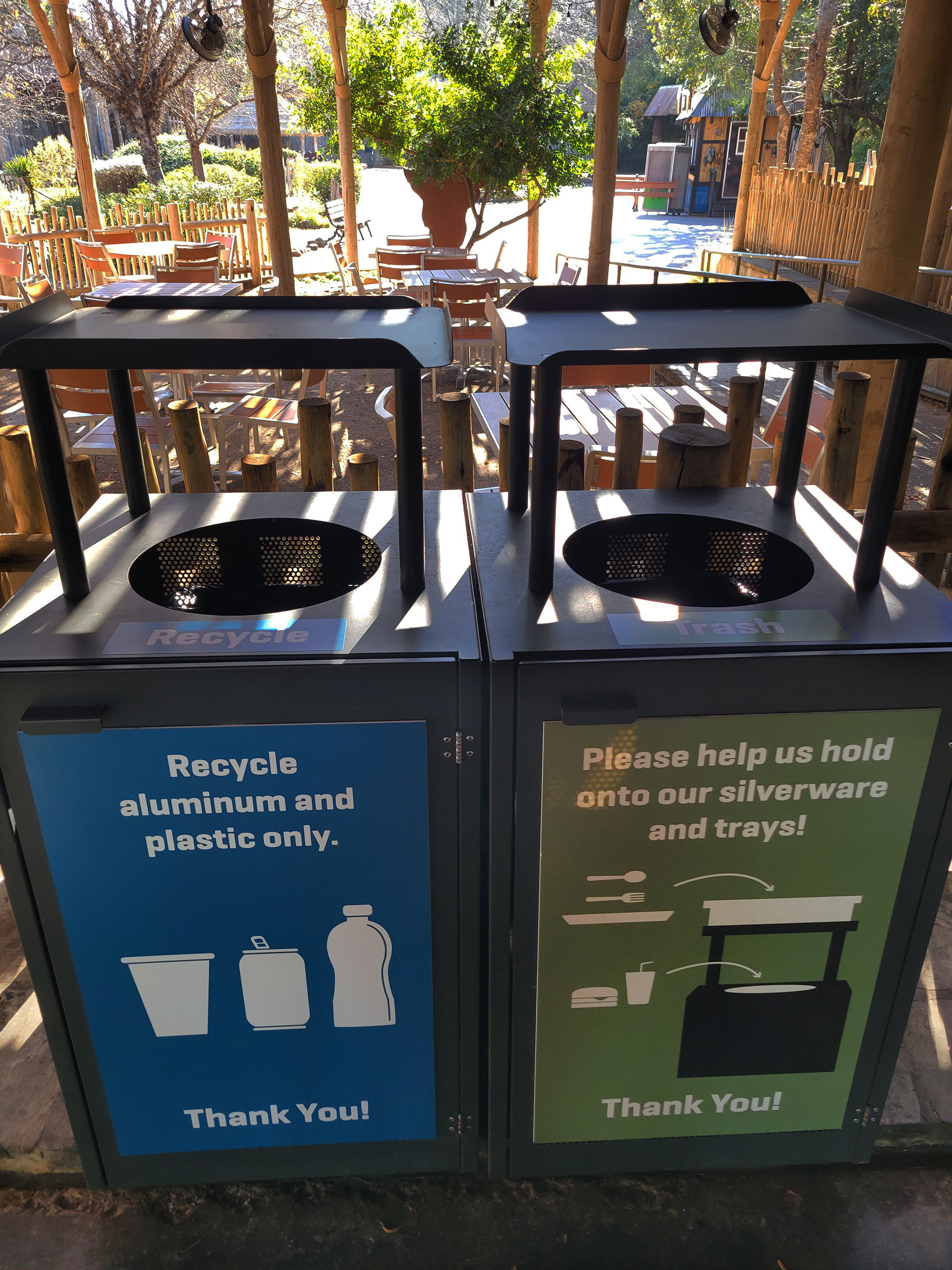 Custom made recycling and trash signage at restaurants so visitors are informed about how to reduce the trash output
