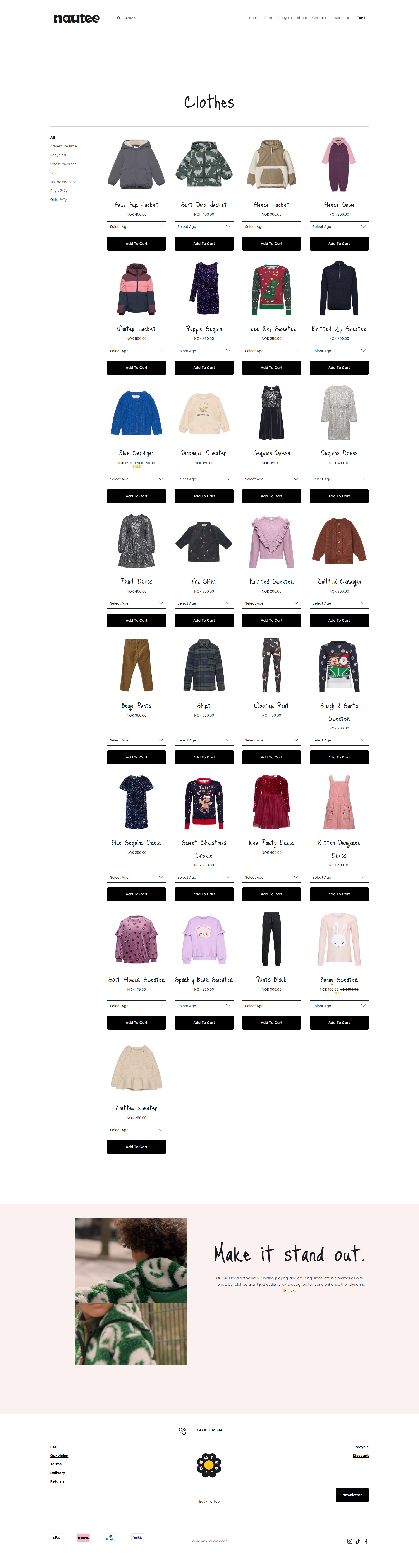 Clothes-page, with a video at the bottom