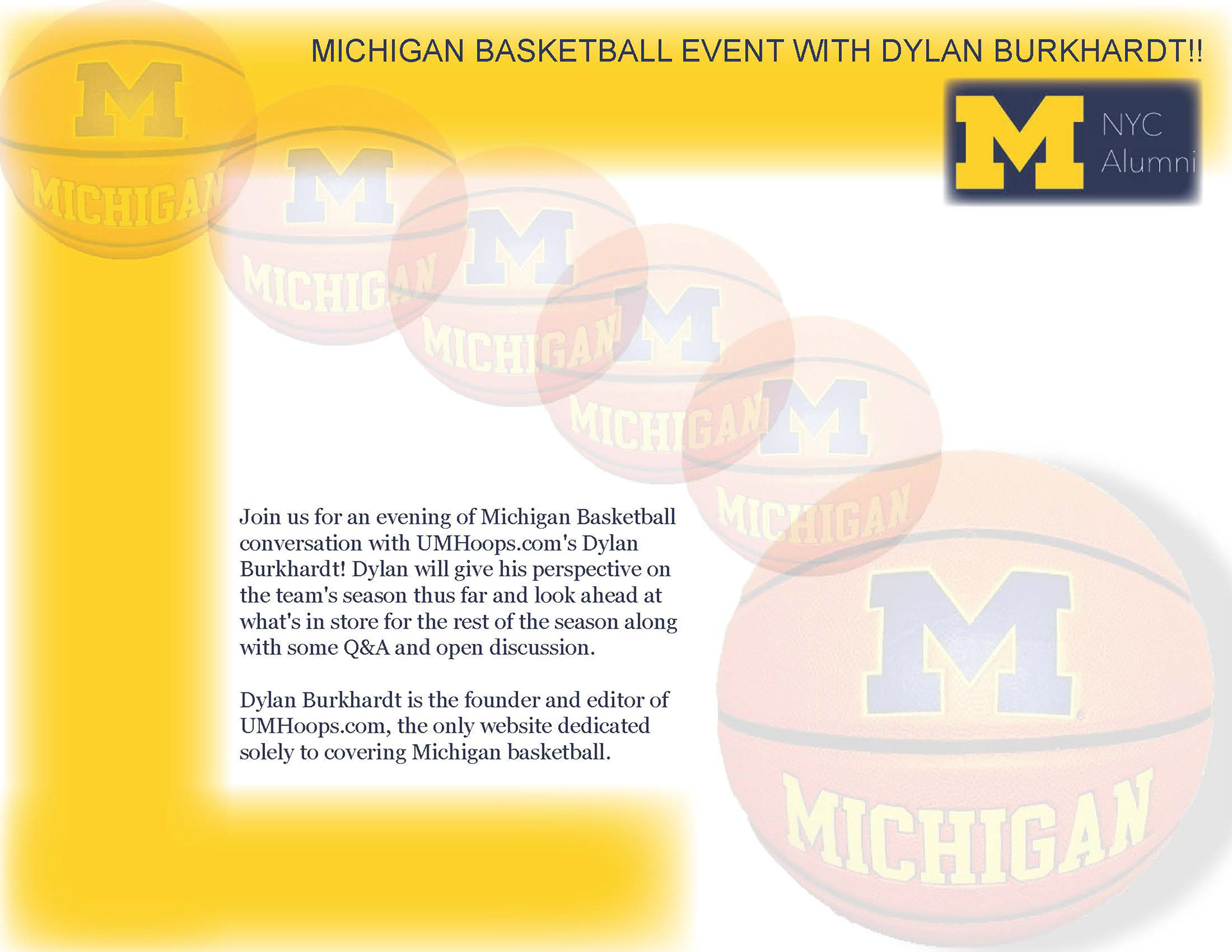 Illustrator– Graphic Design / Marketing deliverables for monthly events for the NYC Chapter of The University of Michigan Alumni Association
