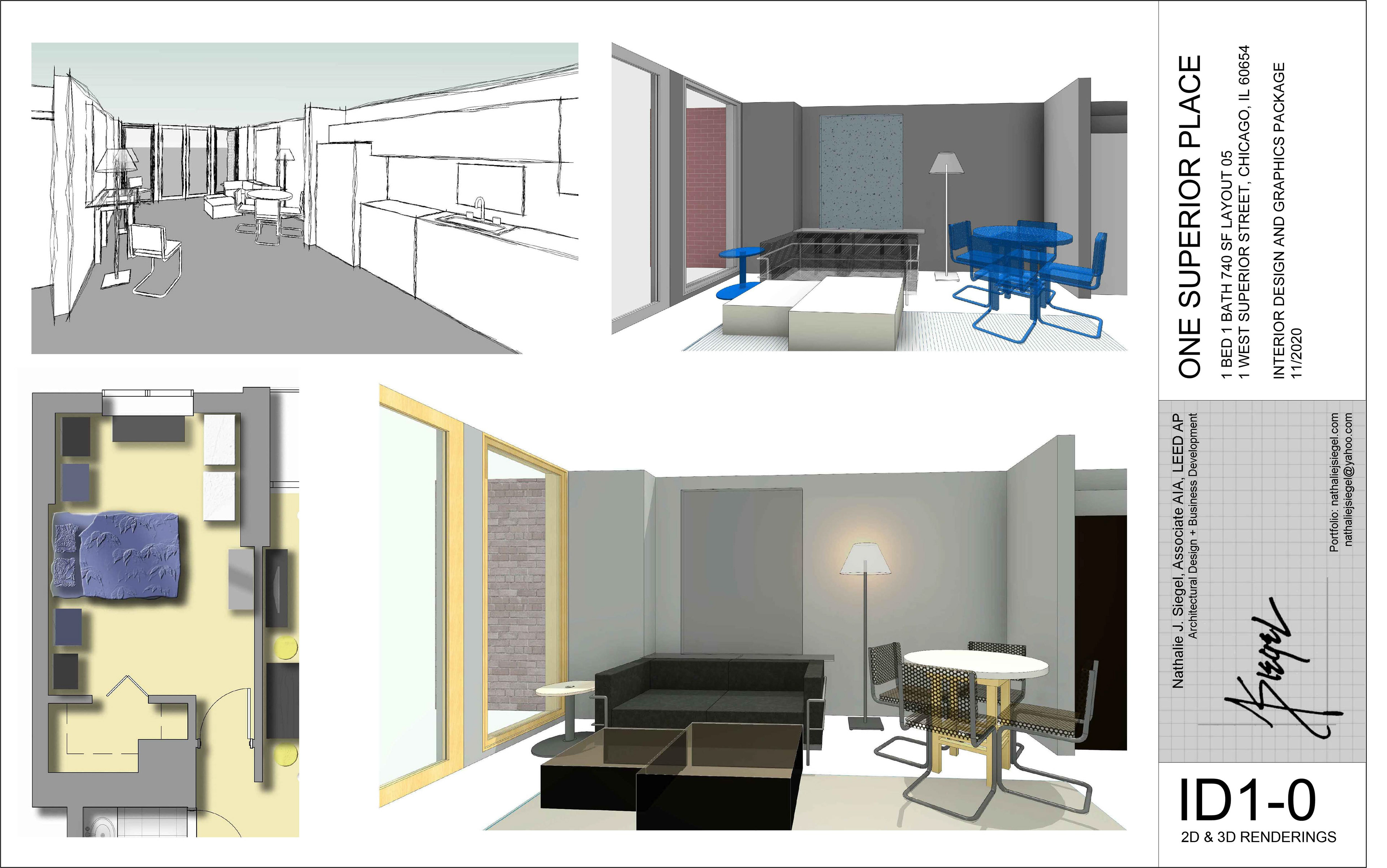 SketchUp, Photoshop – 1 Bedroom 1 Bath graphic explorations