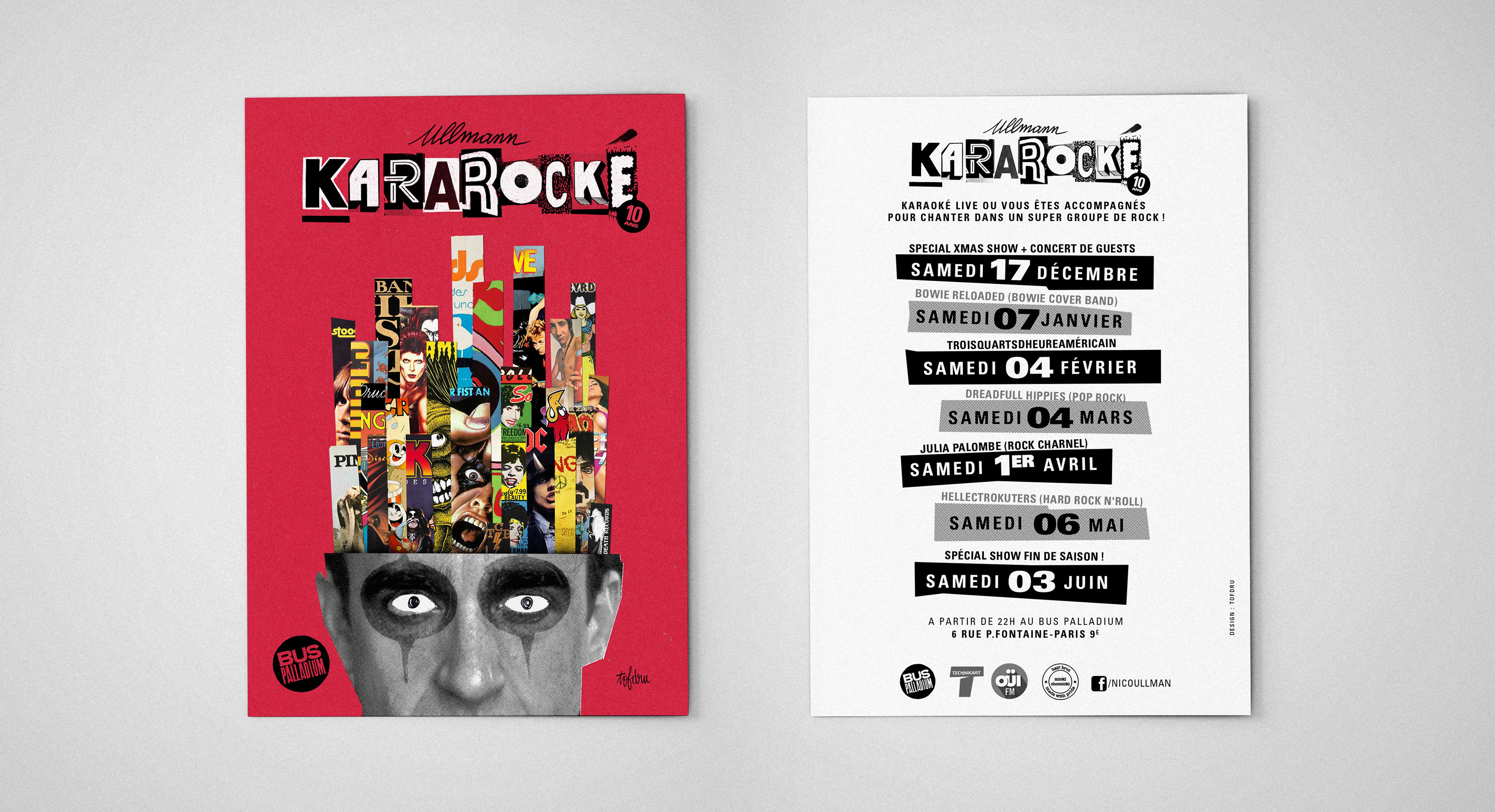 Tofdru, tof dru, PARIS, illustration, illustrateur, graphiste, graphisme, typographie, photographie, collage, dessin, peinture, atelier, workshop, typo, bus, club, night, live, concert, gig, poster, rock, logo, serigraphie, silk screen, 