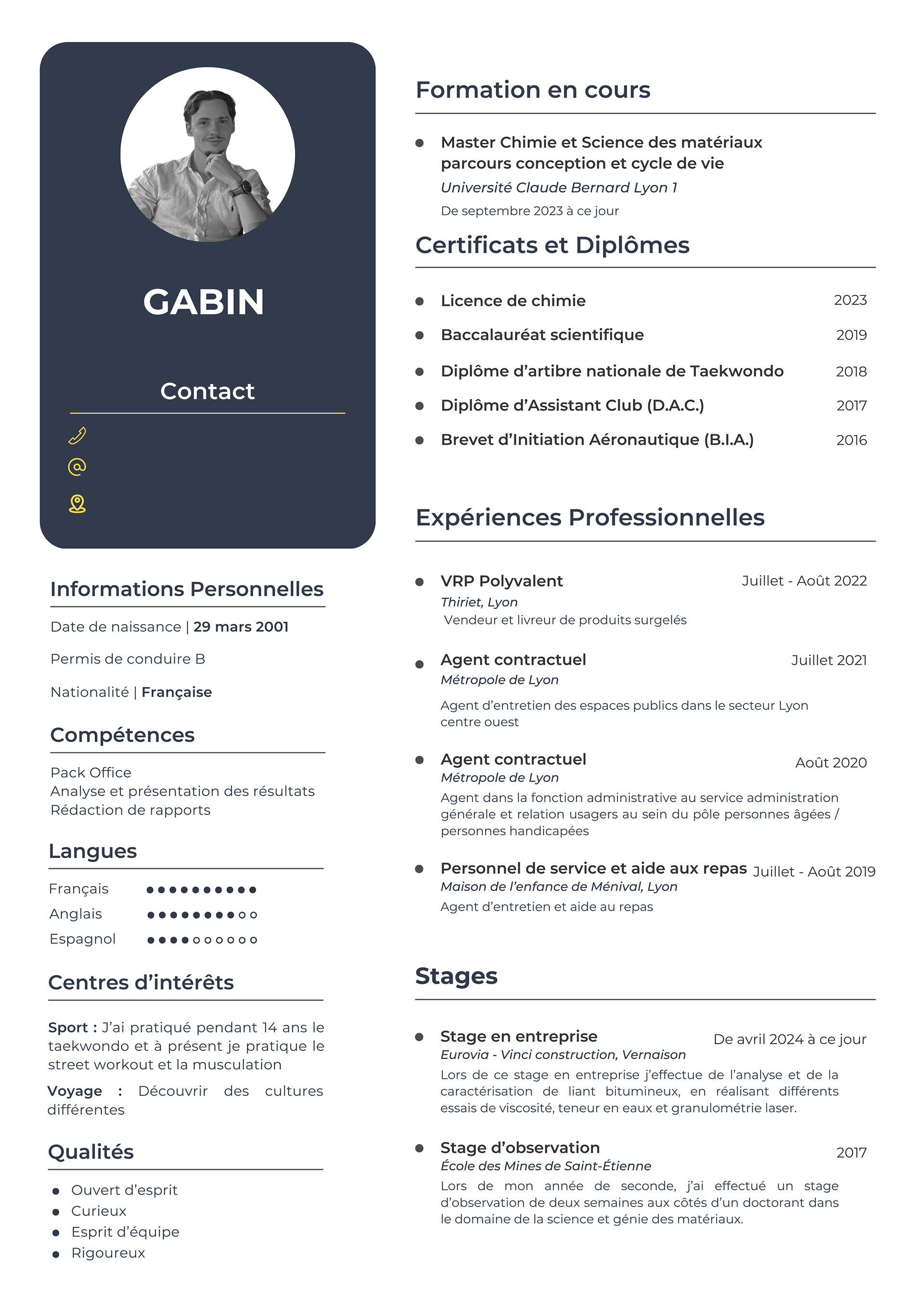Gabin - Étudiante en master Chimie et Science des matériaux