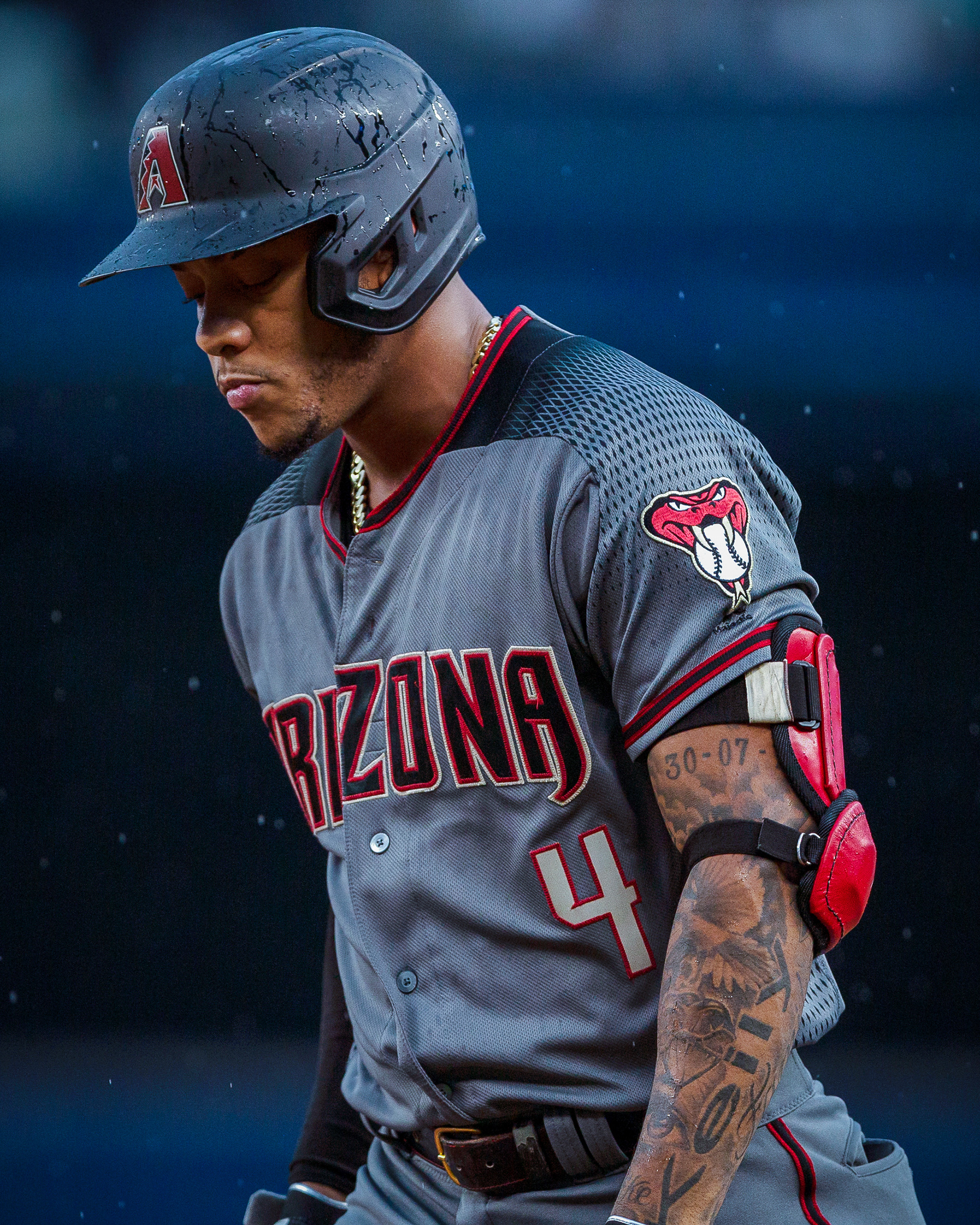 Ketel Marte #4 of the Arizona Diamondbacks reacts to getting out during a game between the Arizona Diamondbacks and the New York Yankees at Yankee Stadium on Wednesday, July 31, 2019 in the Bronx borough of New York City.