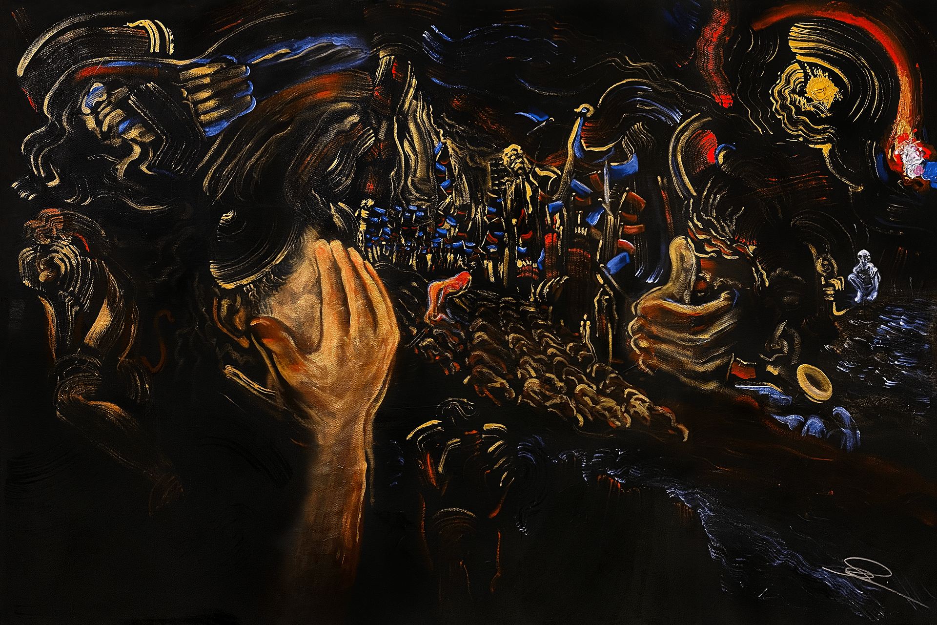 "שמע (Worship)," 2022, Acrylic, 24" x 36"