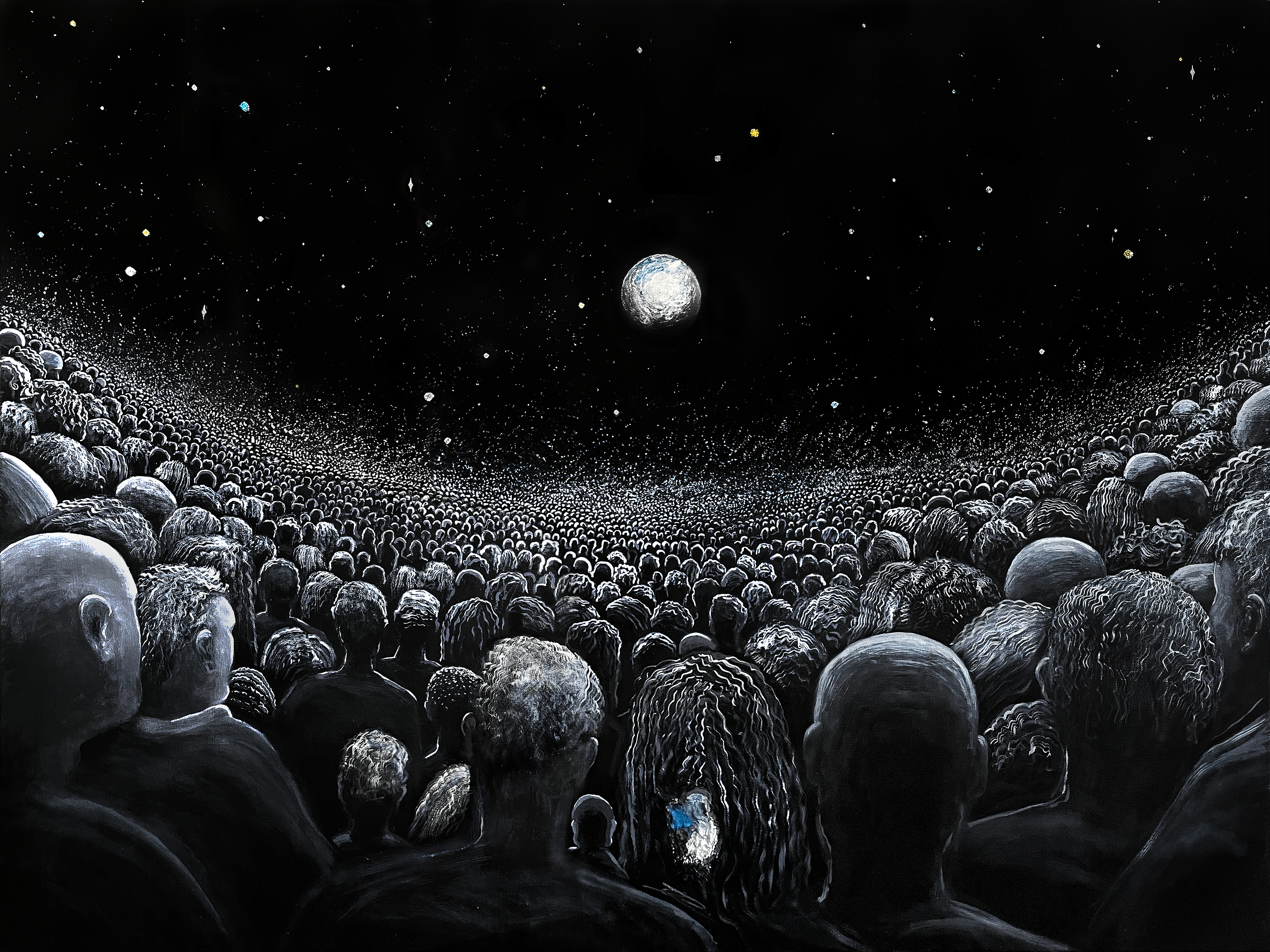 Overview Effect (2025, Acrylic and Lab-Grown Diamonds, 36” x 48”)