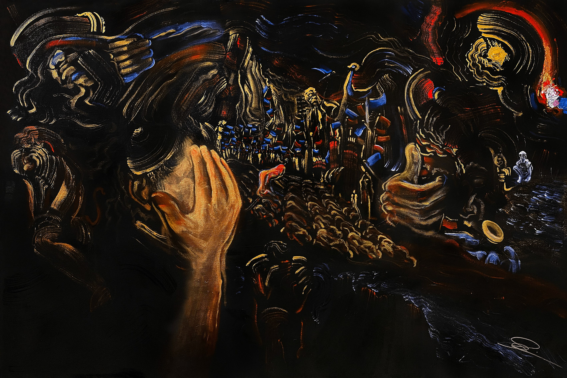 SOLD: "שמע (Worship)," 2022, Acrylic, 24" x 36"