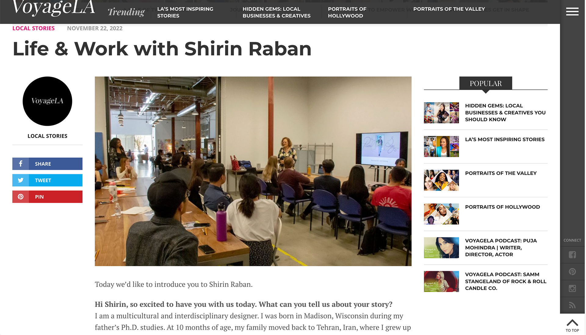 November 22, 2022 | Interview with Shirin Raban at Voyage LA about her Life & Work
