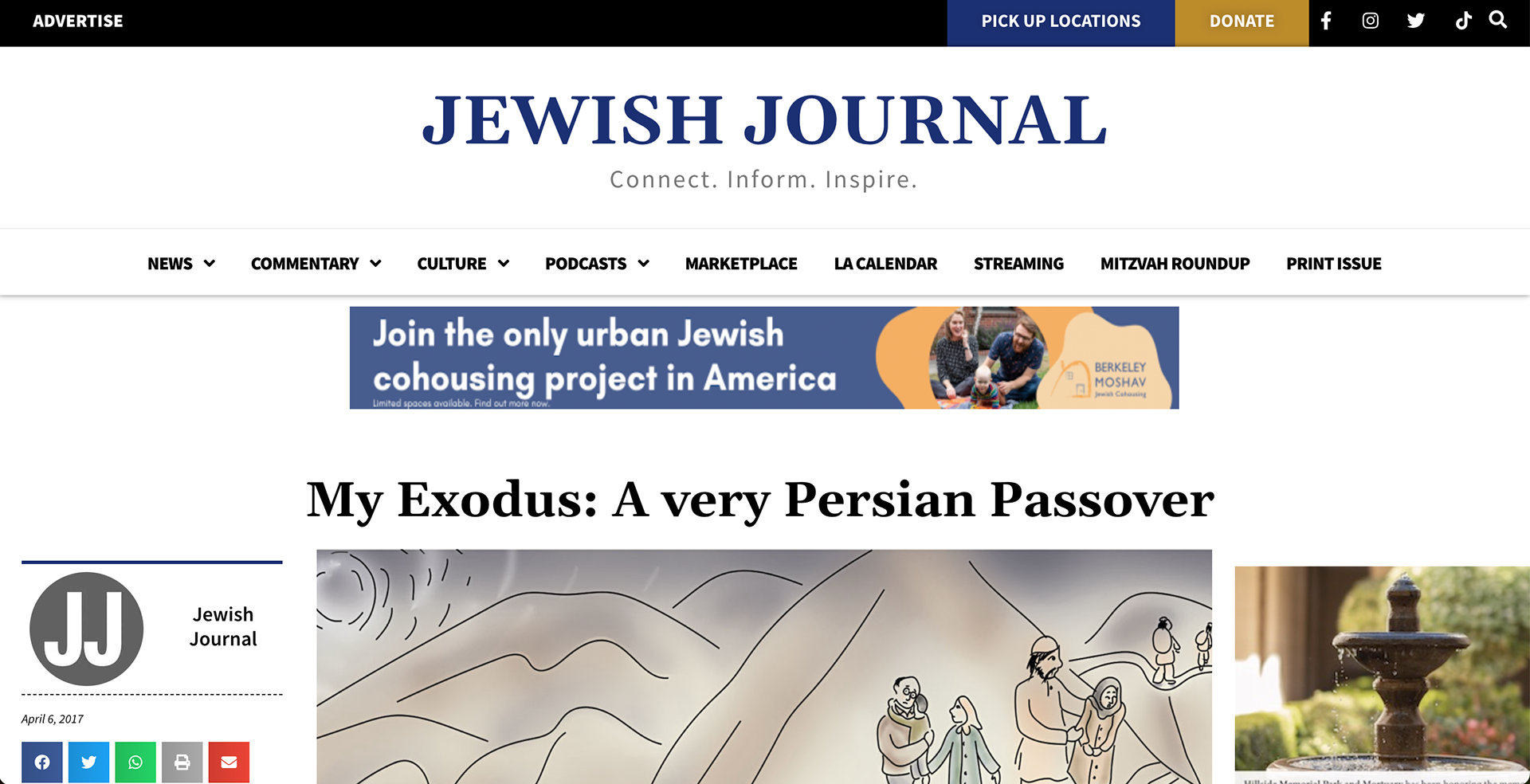 April 6, 2017 | My Exodus: A Very Persian Passover  | Jewish Journal Passover Feature Article | Written and Illustration by Shirin Raban
