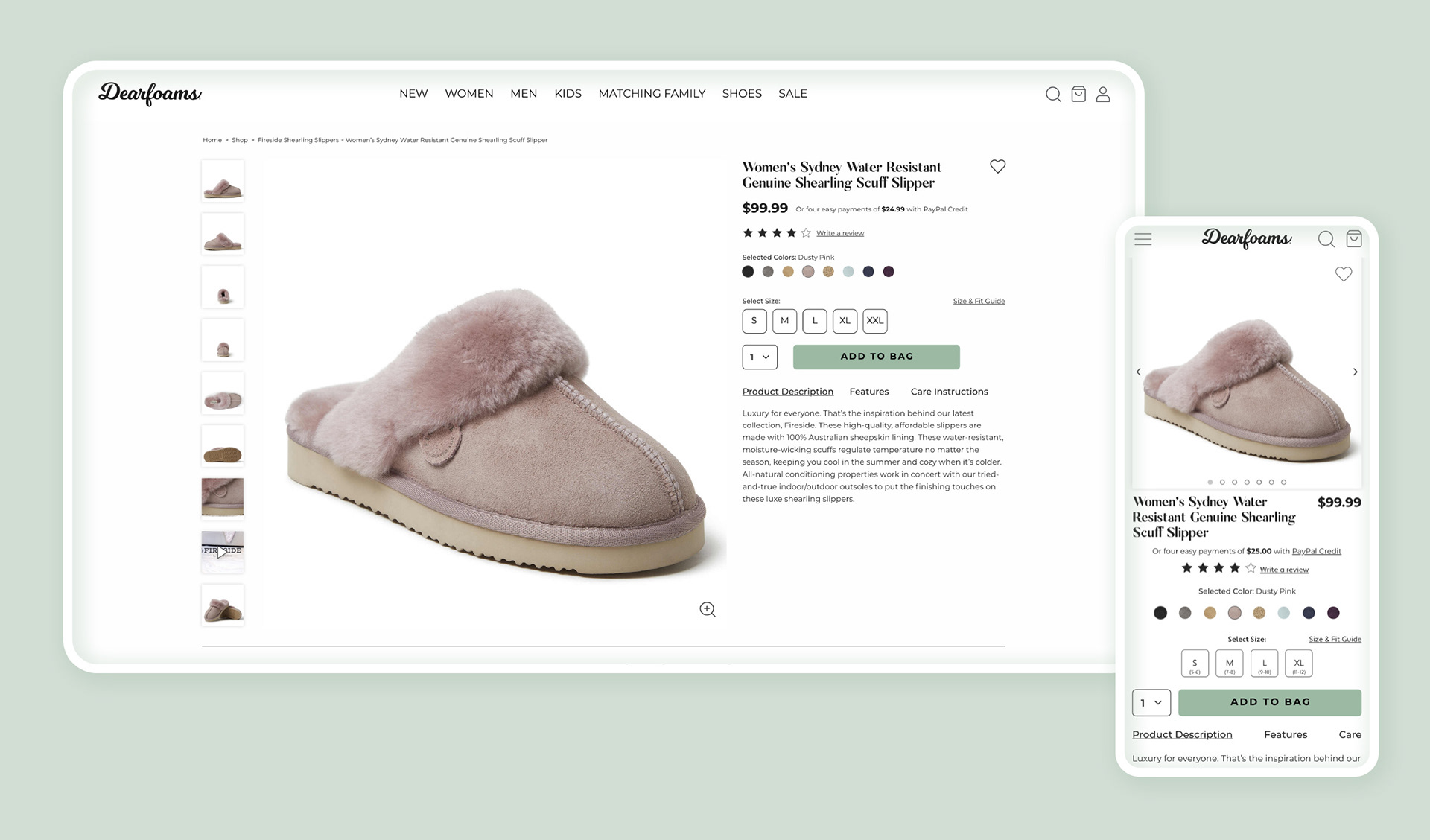 Product display page desktop and mobile mockups
