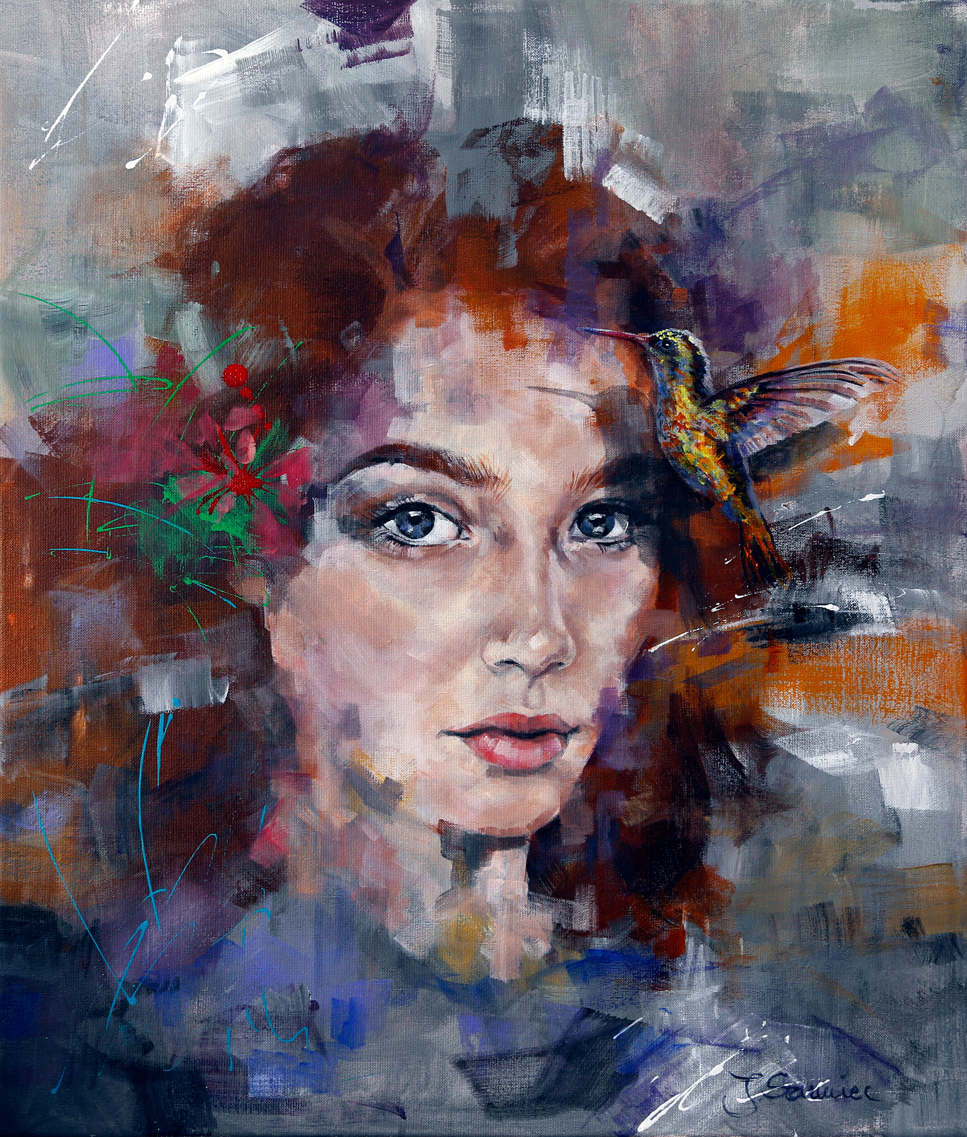 Alicja. 70x60. Akryle i tusze na płótnie.