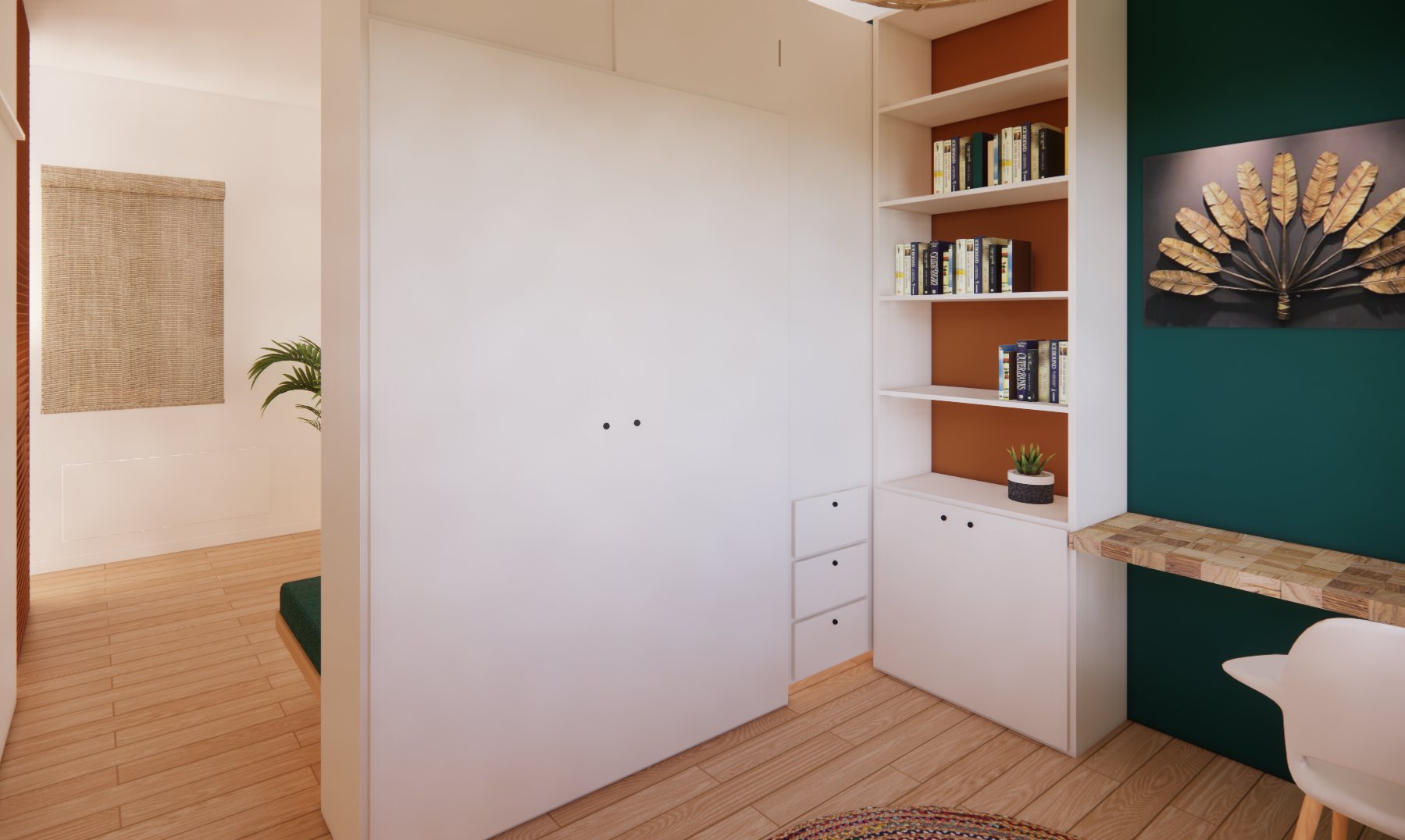 Meuble sur mesure - côté bureau : lit escamotable en position fermée