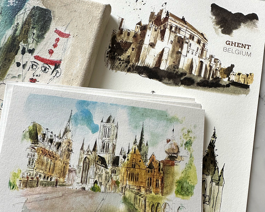 UNIEKE STADSGEZICHTEN EN STADSSCHETSEN UIT GENT souvenir uit Gent op postkaart of canvas/artprint