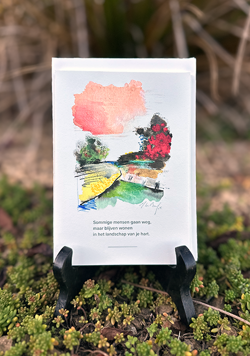 artistieke troostkaartjes vanuit het landschap, natuurtekeningen een bijpassend citaat om troost te bieden, troostkaarten Gent, een steun in moeilijke tijden, de mooiste wensen uit de natuur,  woorden voor wanneer je woordeloos bent, kaarten vol troost, sterktekaartjes, koesterkaarten met de warmste woorden