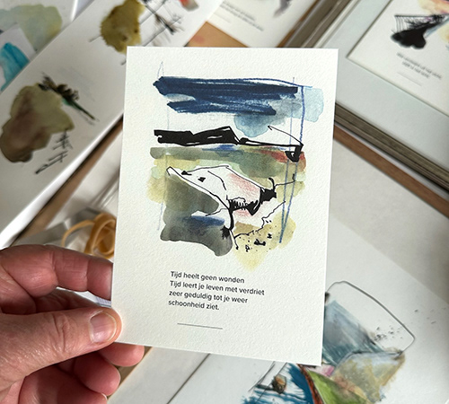 troostkaarten/koesterkaarten met natuurillustratie en citaat. Warme wensen uit de natuur! Rechtstreeks van de kunstenaar