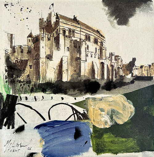 Gentse stadsschets Gravensteen door Isabo creations, canvas 25/25cm, 2026