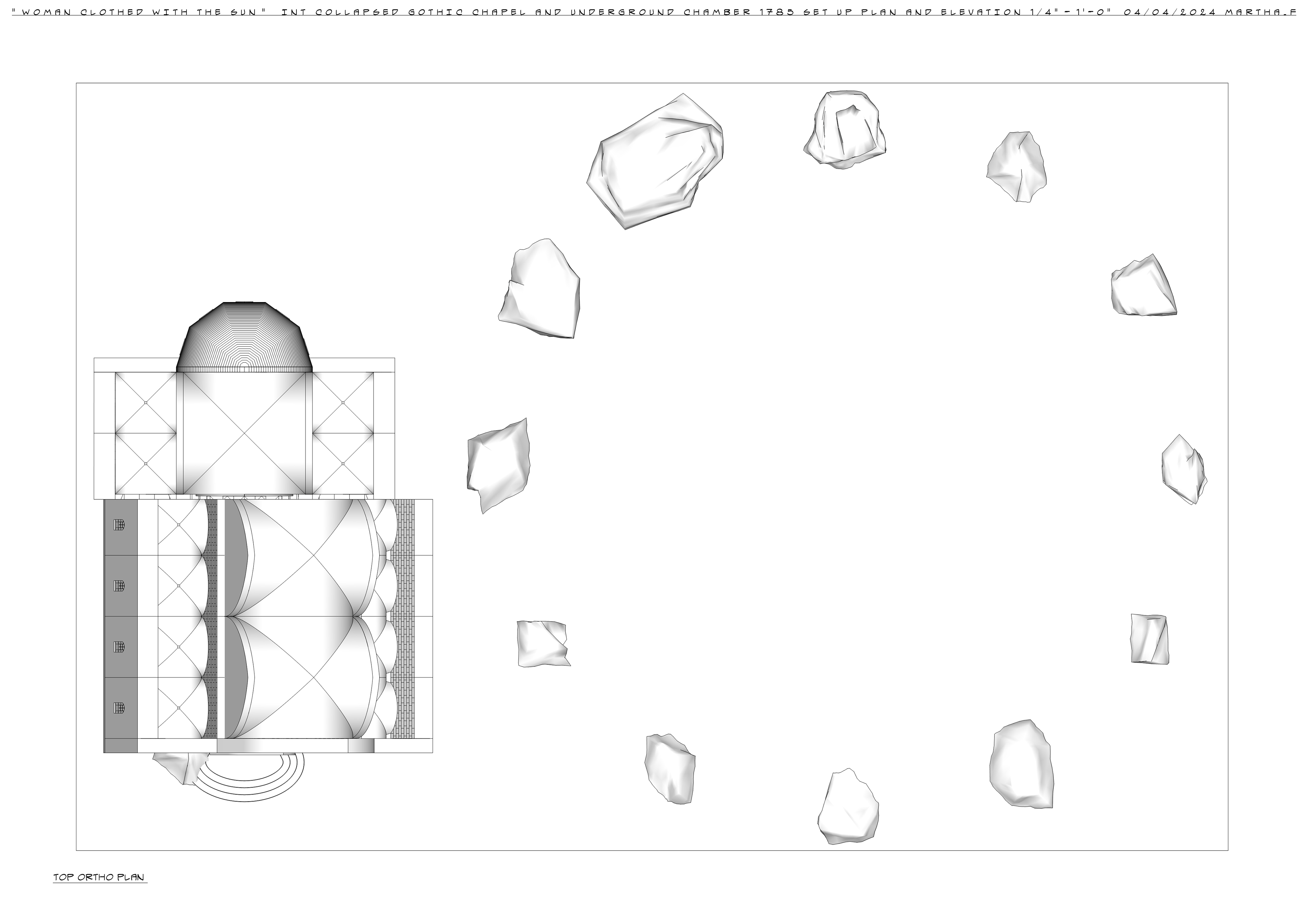 Fictional Design Project using SketchUp & LayOut. Based on the sci-fi novel Roadside Picnic and Scottish lore of the Buchanite religious sect.