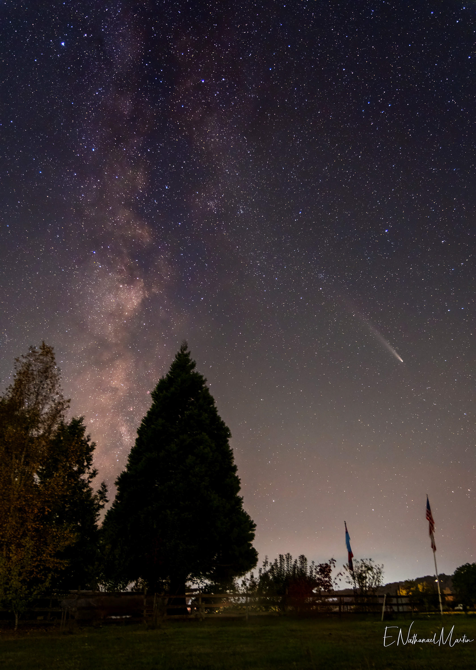 View of the comet and Milky Way from my yard.