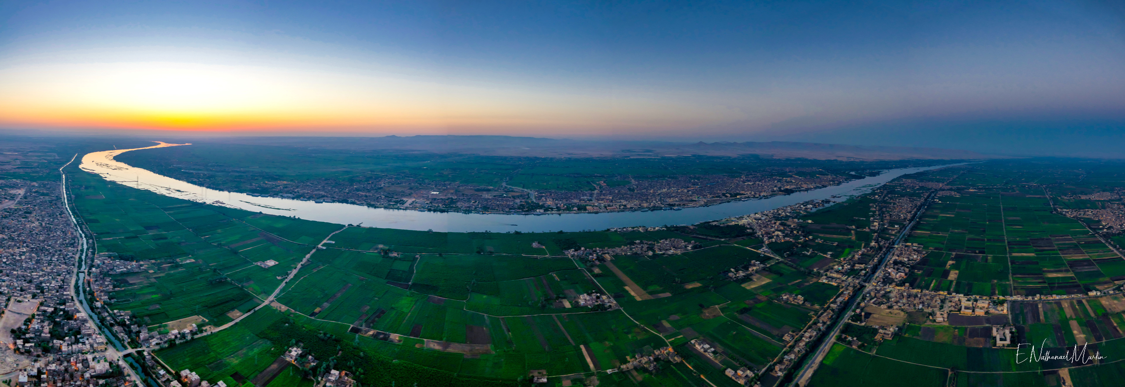 Ariel view of Luxor from hot air balloon. 