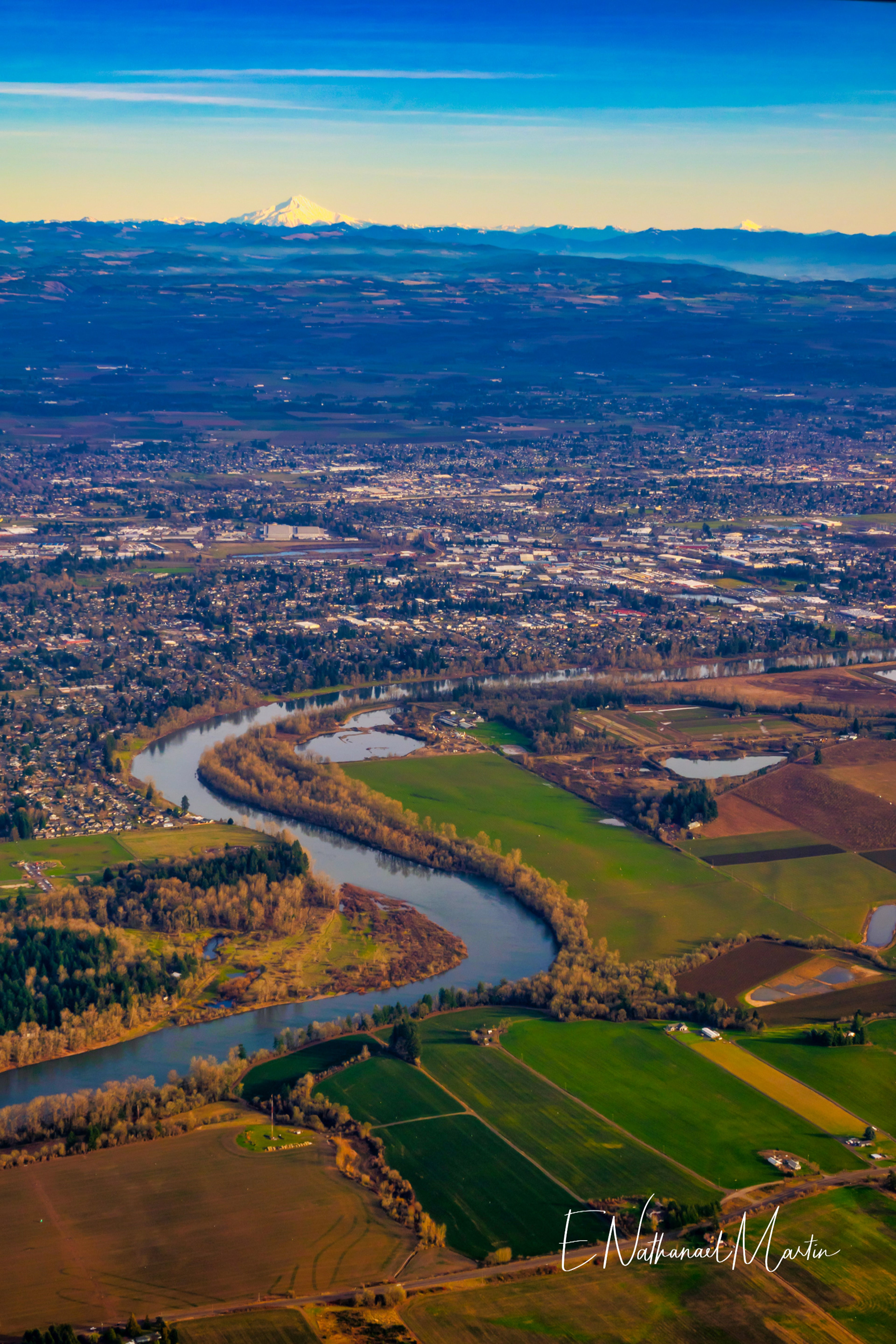 Looking toward Mount Jefferson over Salem and the Willamette River