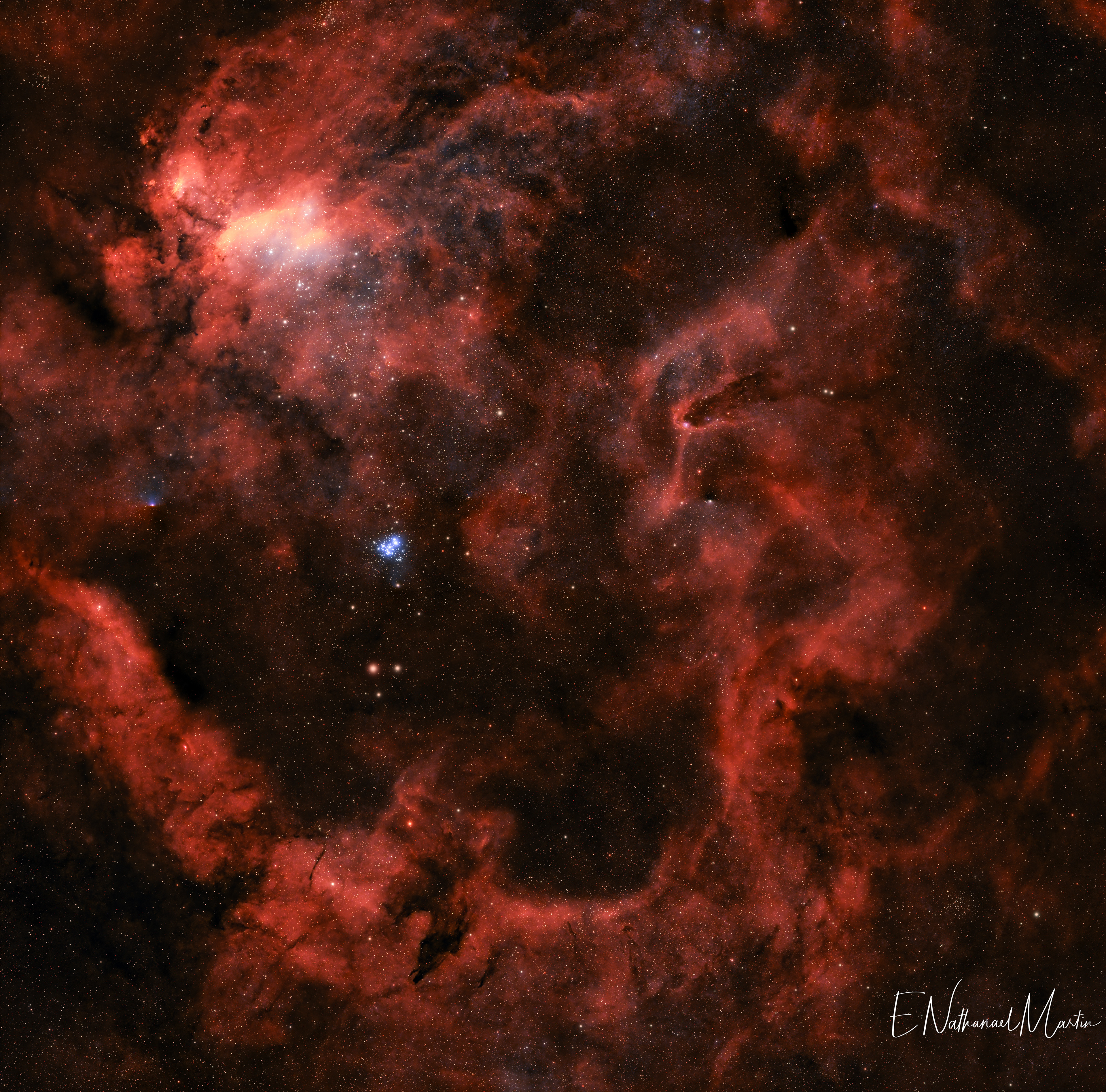 Four panel mosaic of the Prawn Nebula region