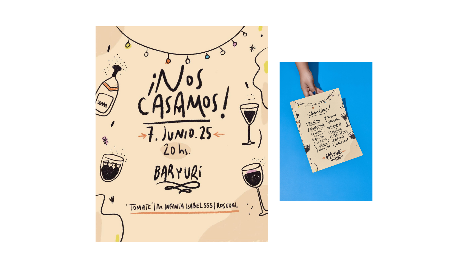 Diseño de invitación y carta de tragos