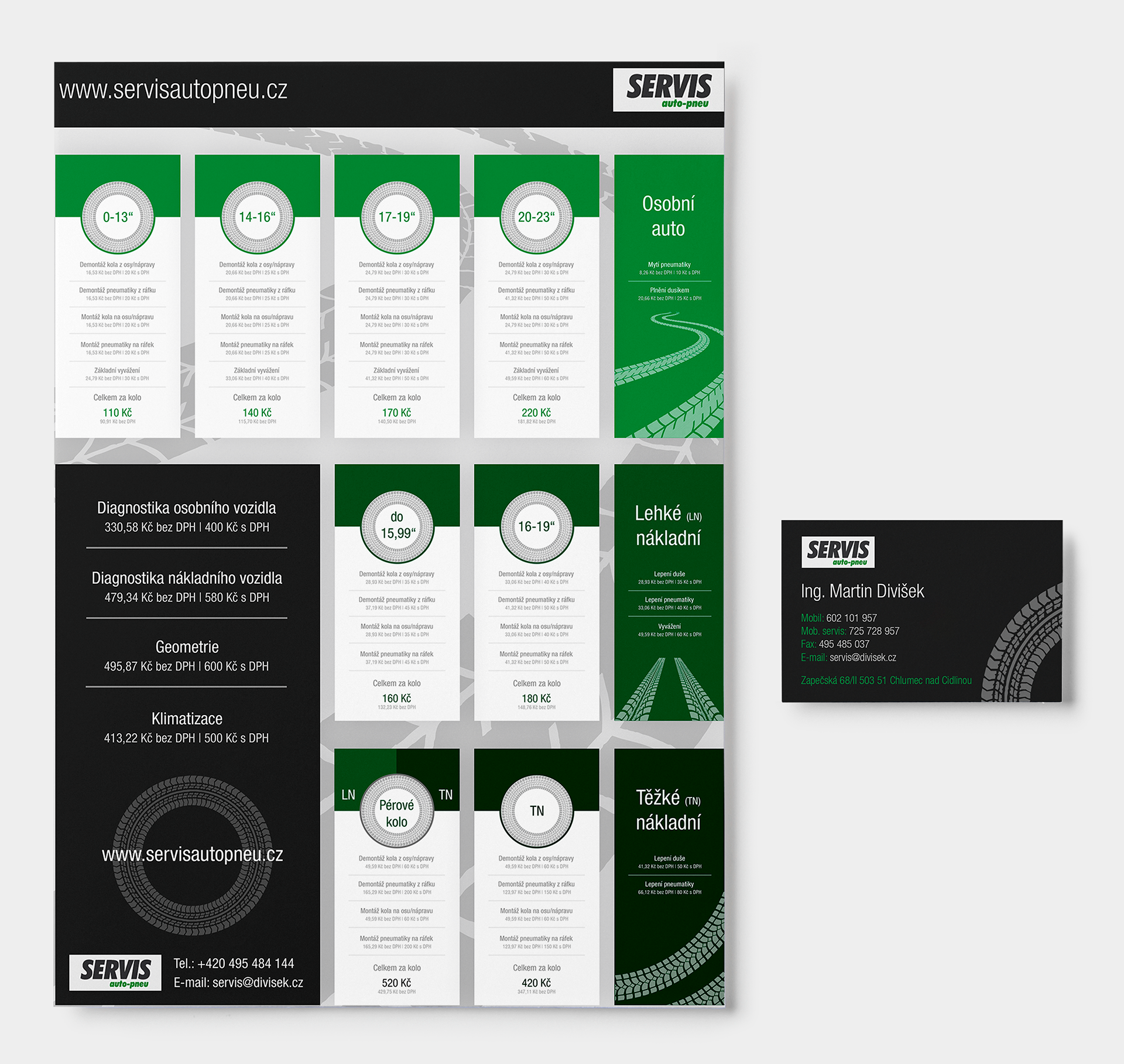 Car Repairs and Tires shop price list and business card