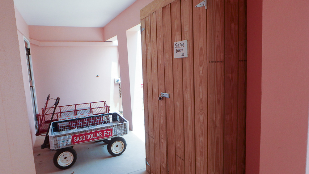 Equipment locker and cart on main floor