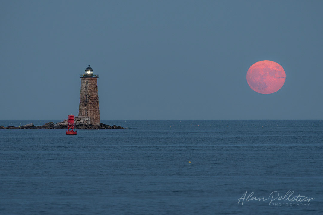 Whaleback Lighthouse and Moon